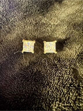 Love Stylize Gold-Tone Square CZ Stud Earrings - Elegant White Sparkle